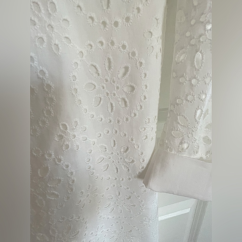 NTW MANGO LONG SLEEVE WHITE COTTON EYELET SHIRTDRESS, SIZE L - Picture 8 of 15